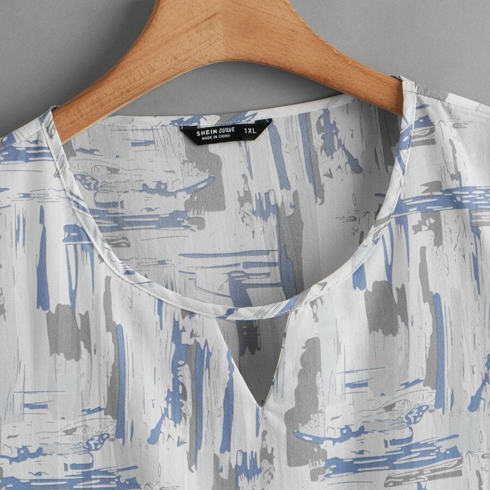 Allover Print Keyhole Neckline Blouse - Picture 3 of 4